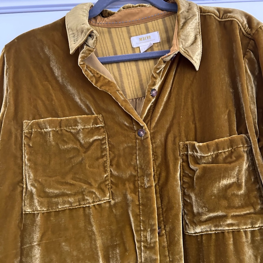 Anthropologie Marge Crushed Velvet Goldish/Green Blouse